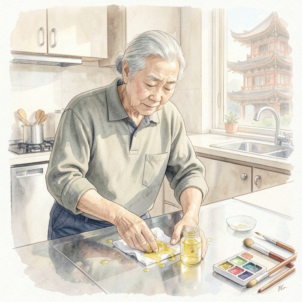 用醋擦拭鋼表面
