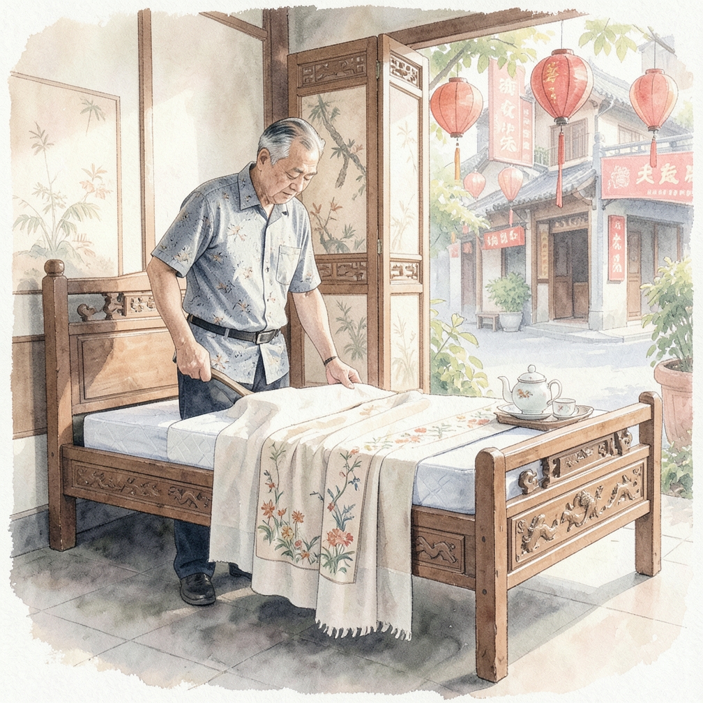 将床裙放在床架和床垫之间以遮盖床底