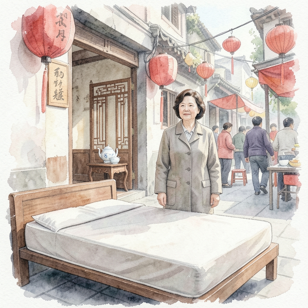 整理床垫表面并铺上床单