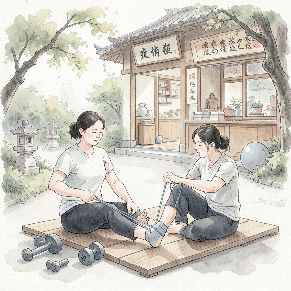 使用弹力带进行小腿拉伸