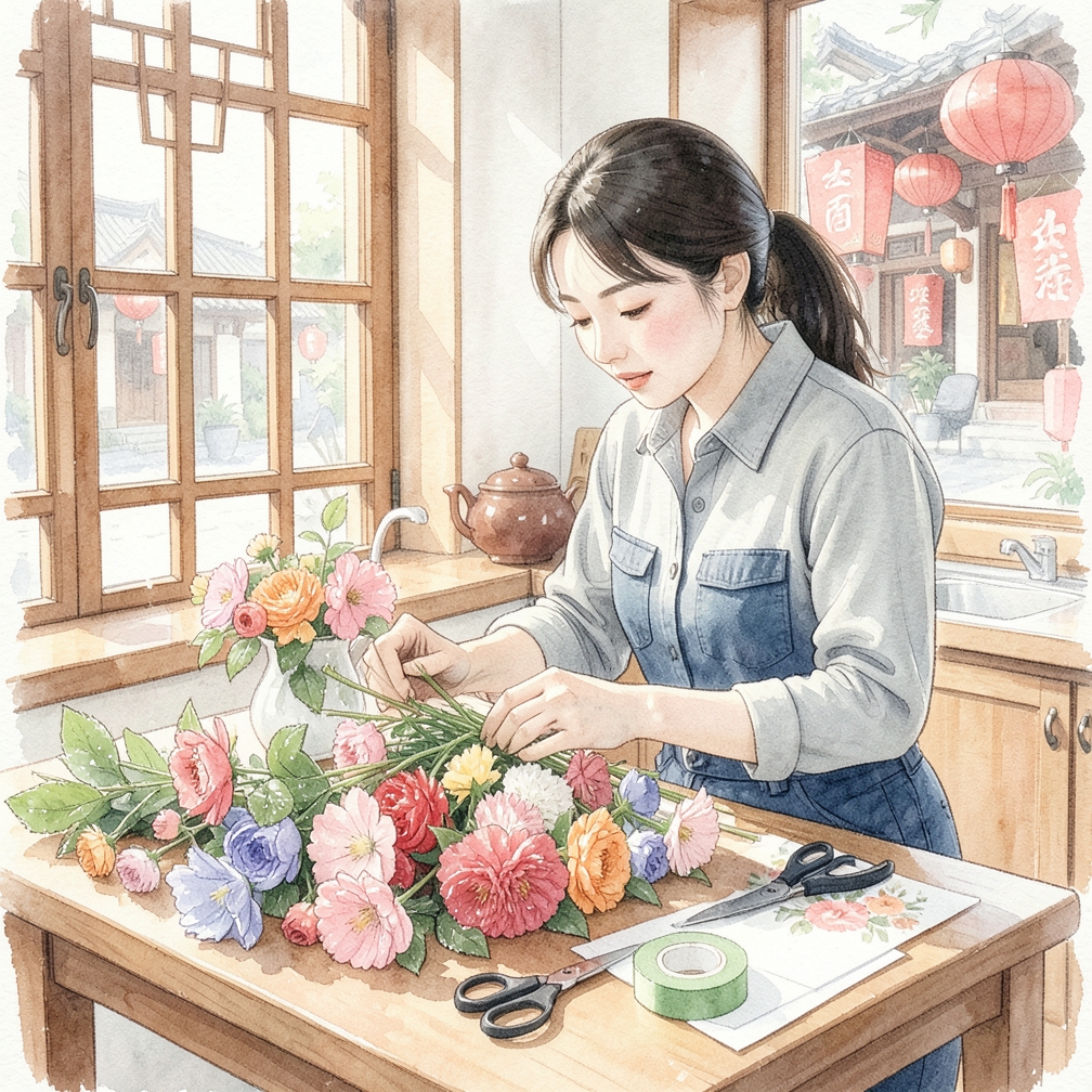 准备花材和工具