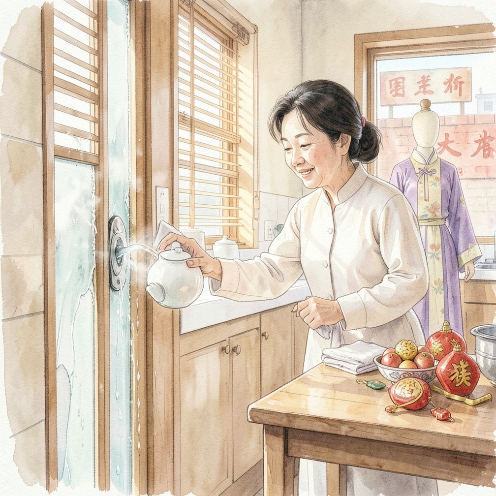 用温水浇在橡胶密封条上