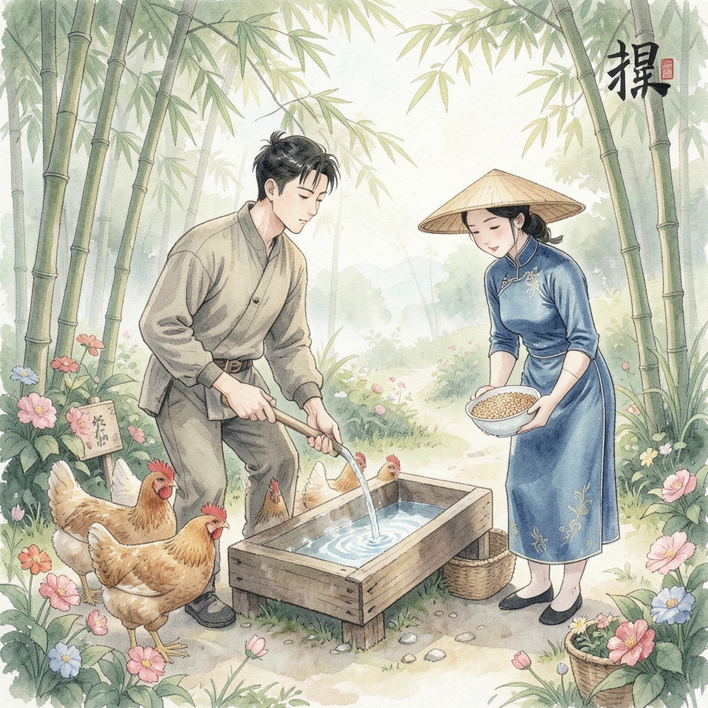 準備鷄鴡的食物和水源