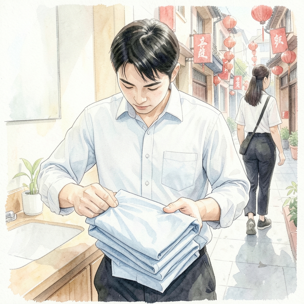 将衬衫对折成矩形