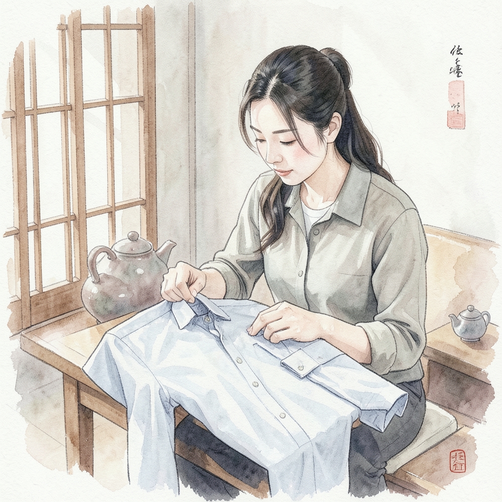 将衬衫的袖子向内折叠