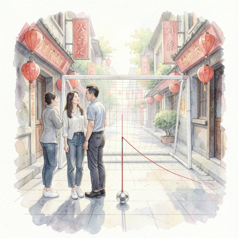 在中間球門位置畫線，作為參考