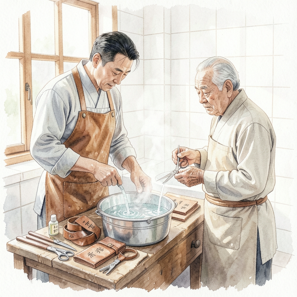 準備一桶熱水以浸泡皮革