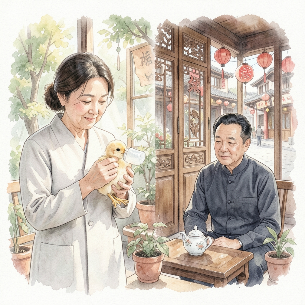 使用奶瓶喂食幼鸽