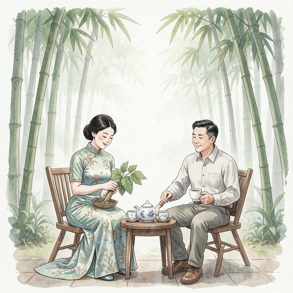 採摘木槿葉子