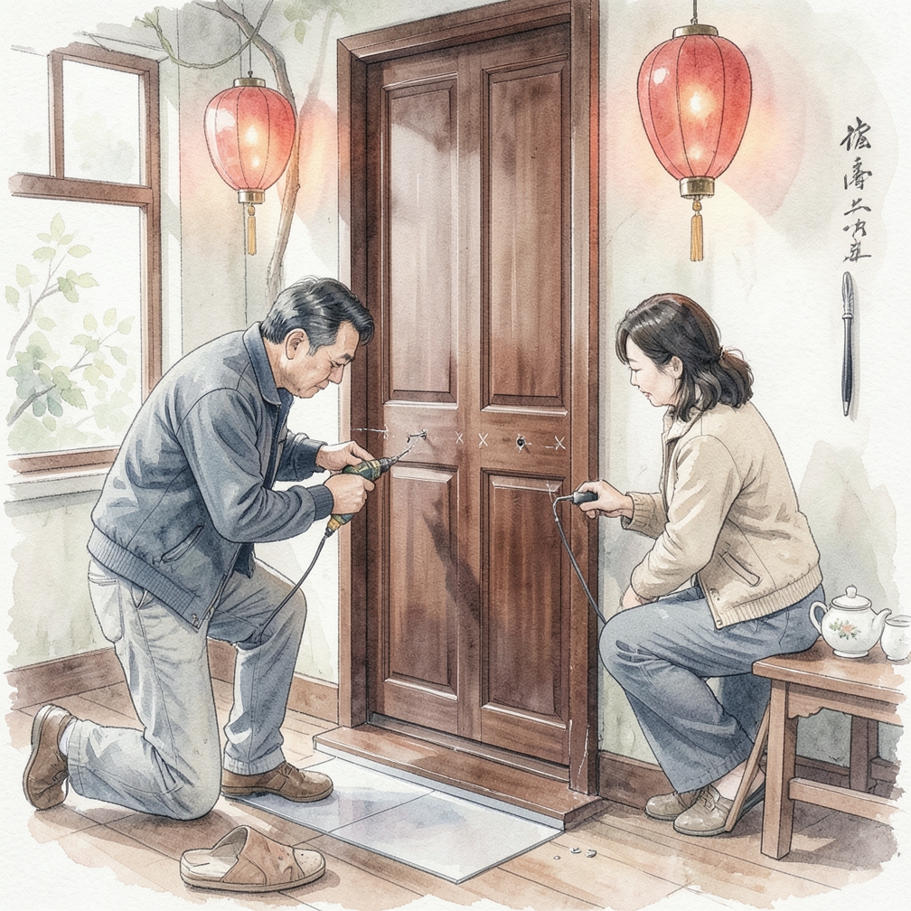 將木條固定在地板上