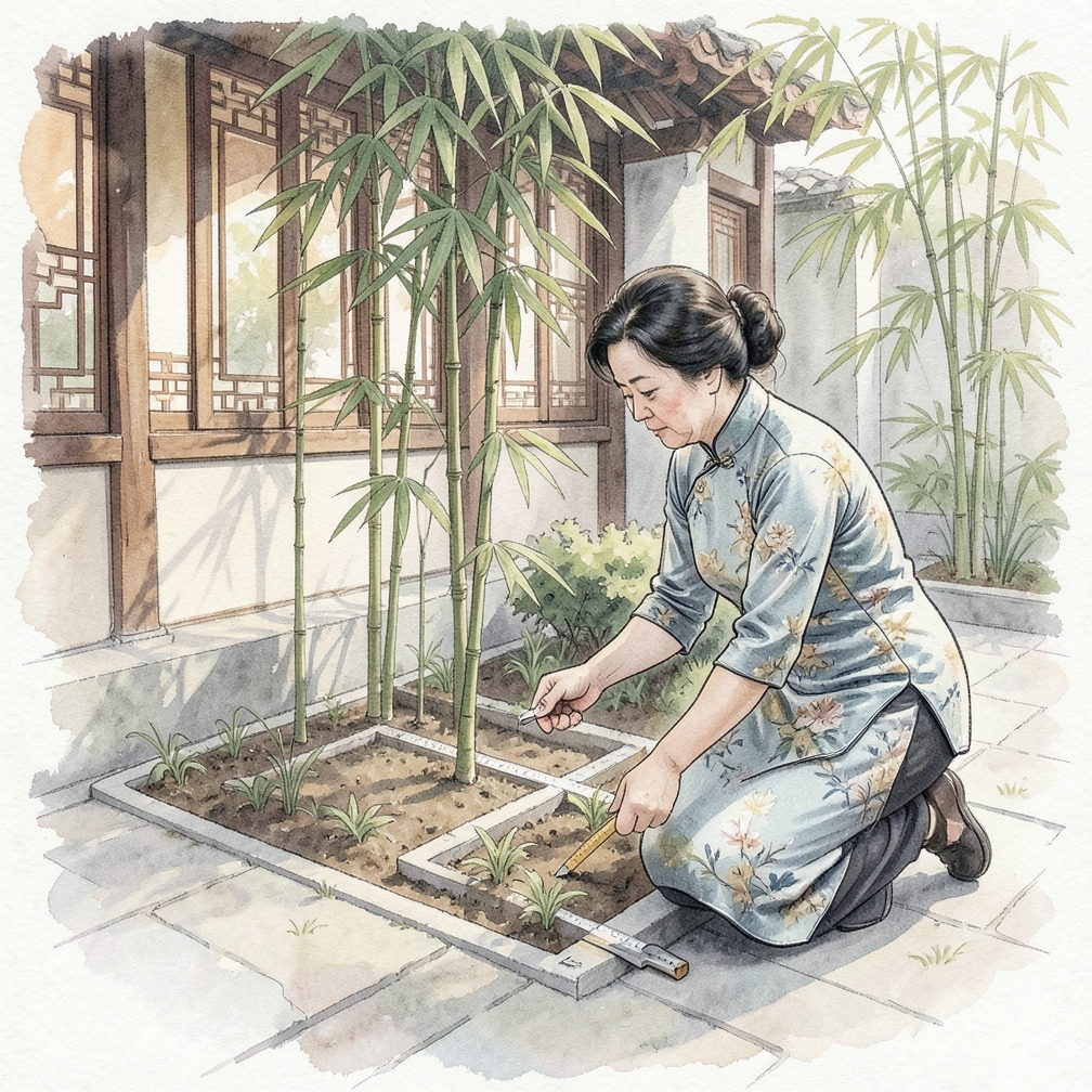 使用卷尺或绳子标记出种植床和路径。