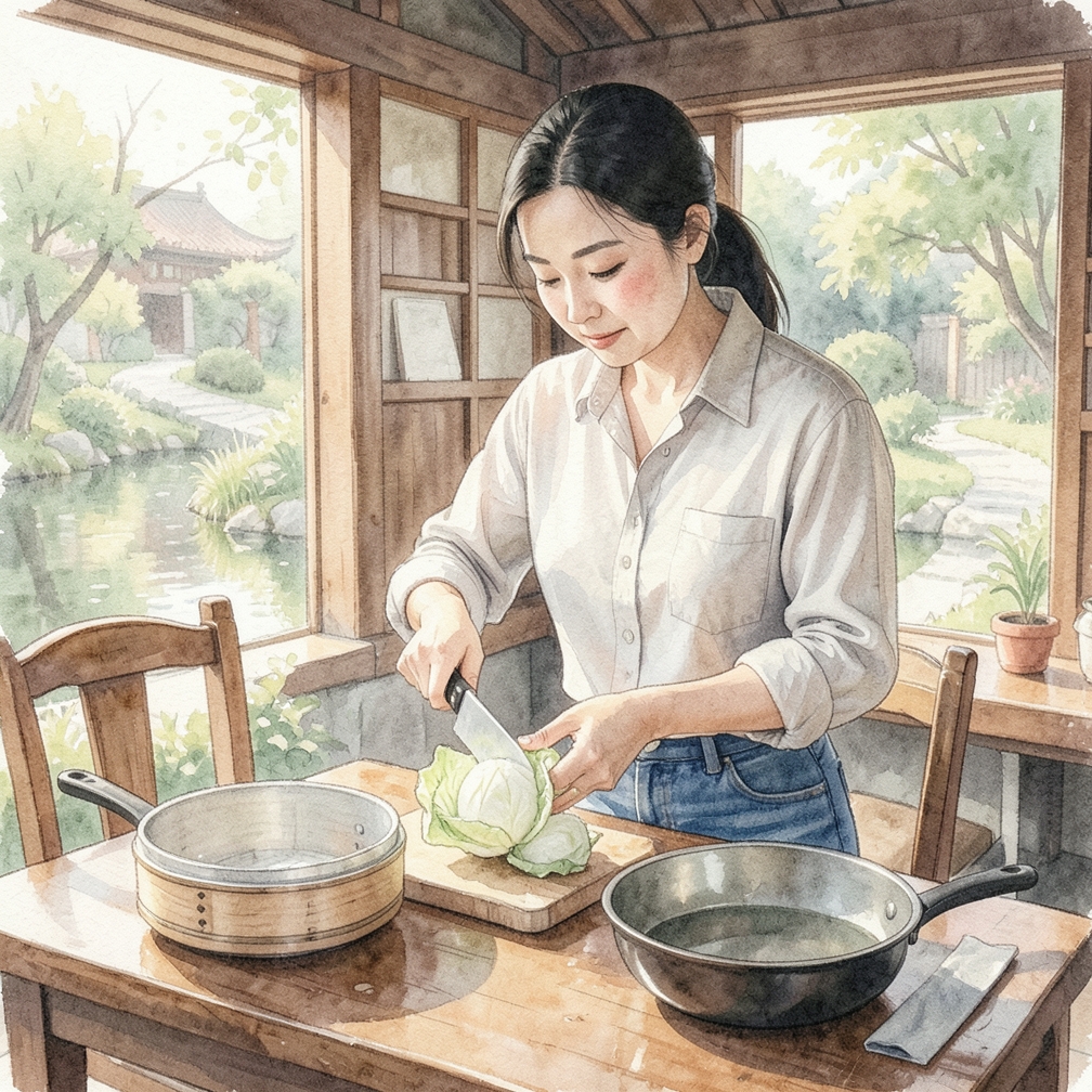 切去小白菜的根部