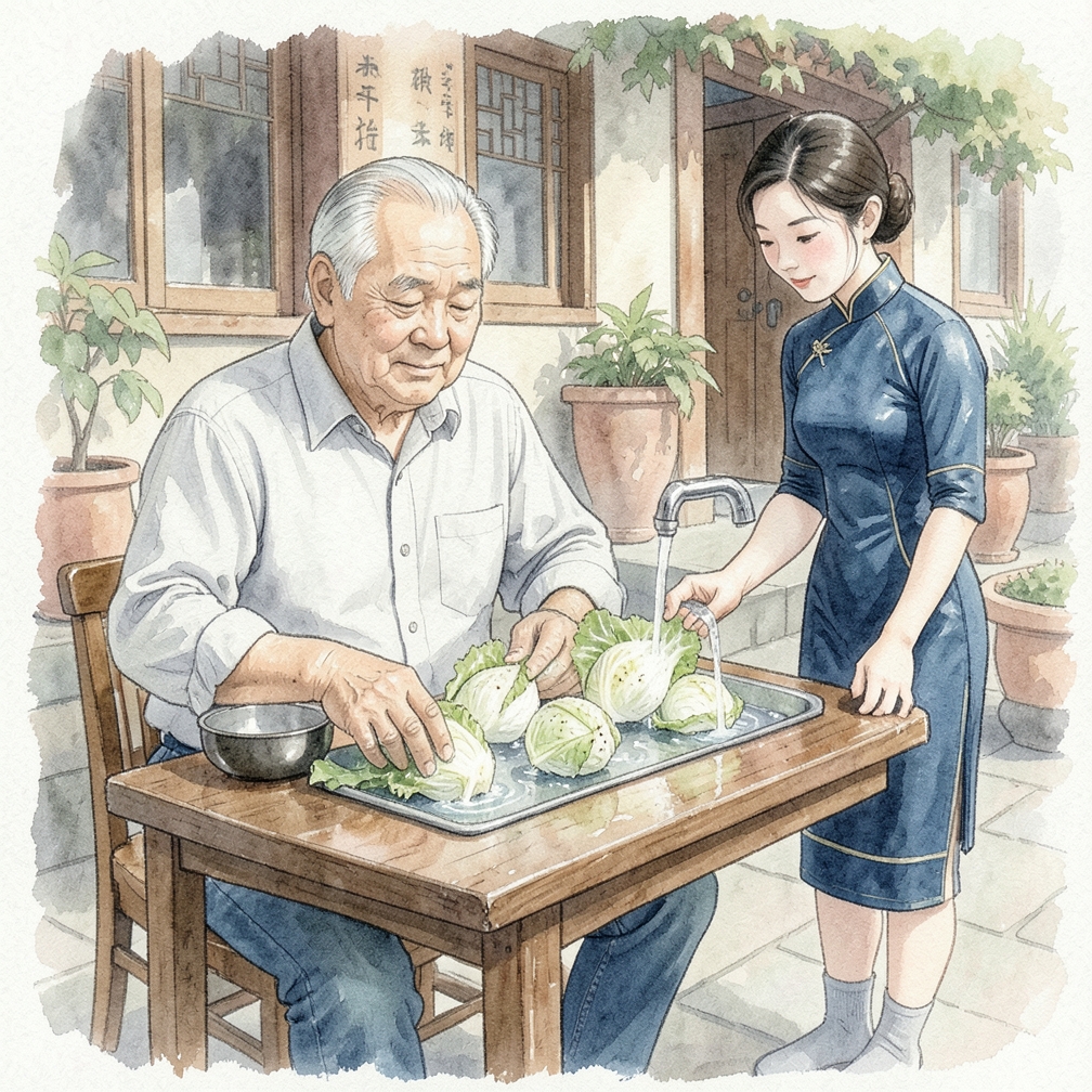 在水下冲洗小白菜