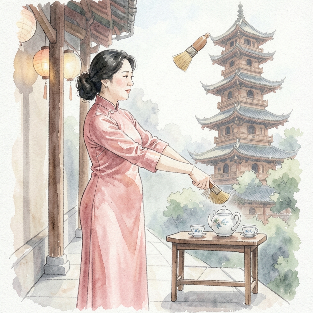 将刷子倾斜向下