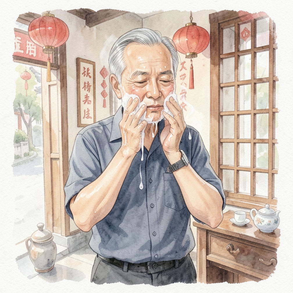 先用热水洗澡或用温水洗脸