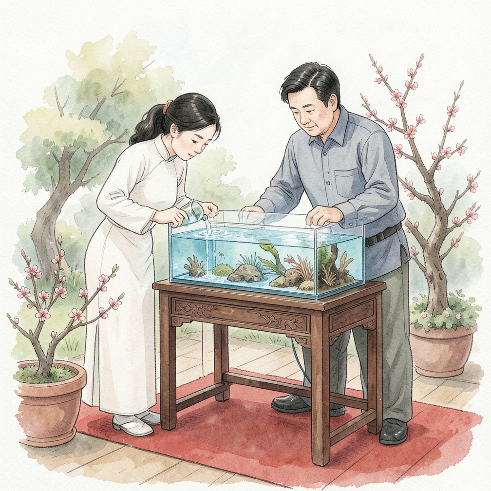 重新填充淡水魚缸