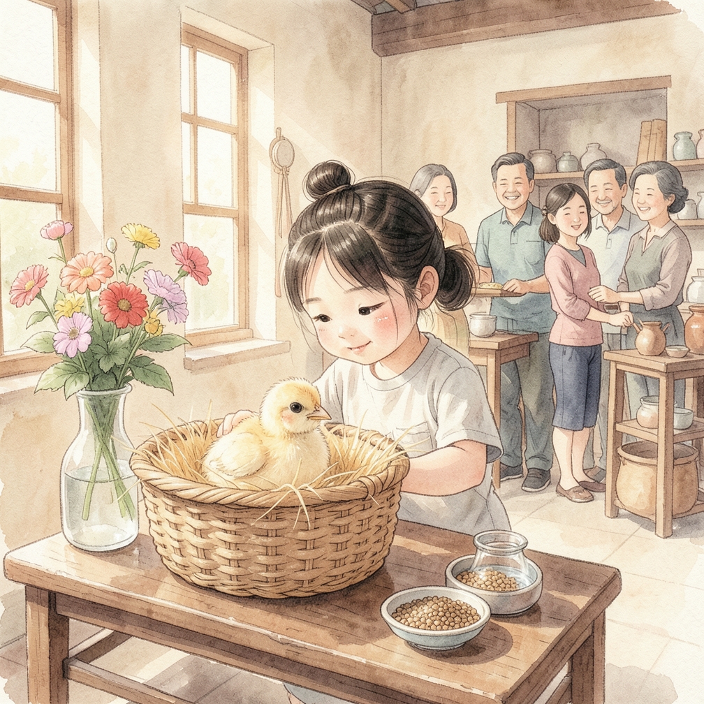 安置小鸡并提供基本需求