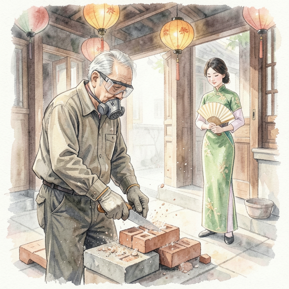佩戴呼吸器、护目镜和工作手套