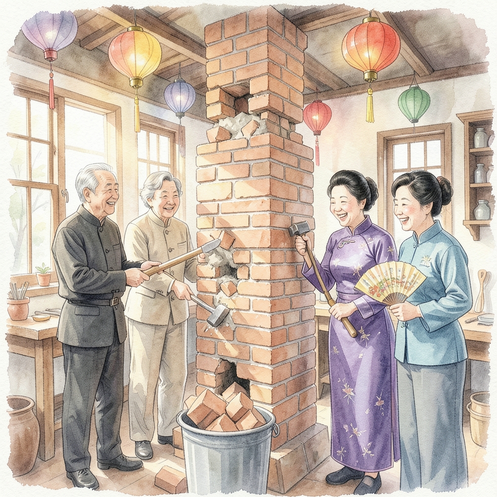 用凿子凿开砖块之间的砂浆