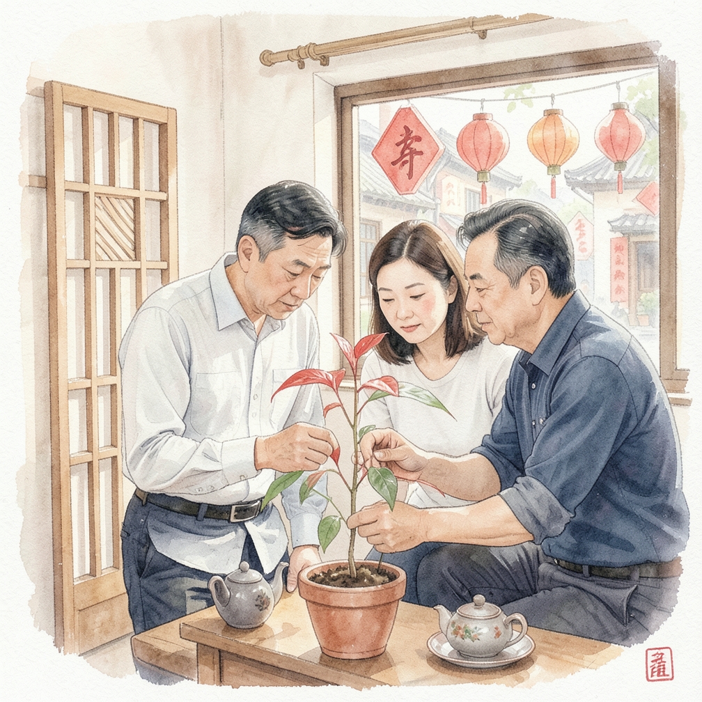 每月检查一品红的生长情况