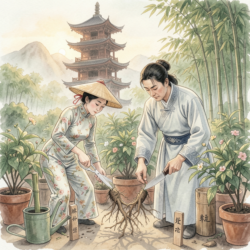 修剪每段植株的根部至約7.6公分長