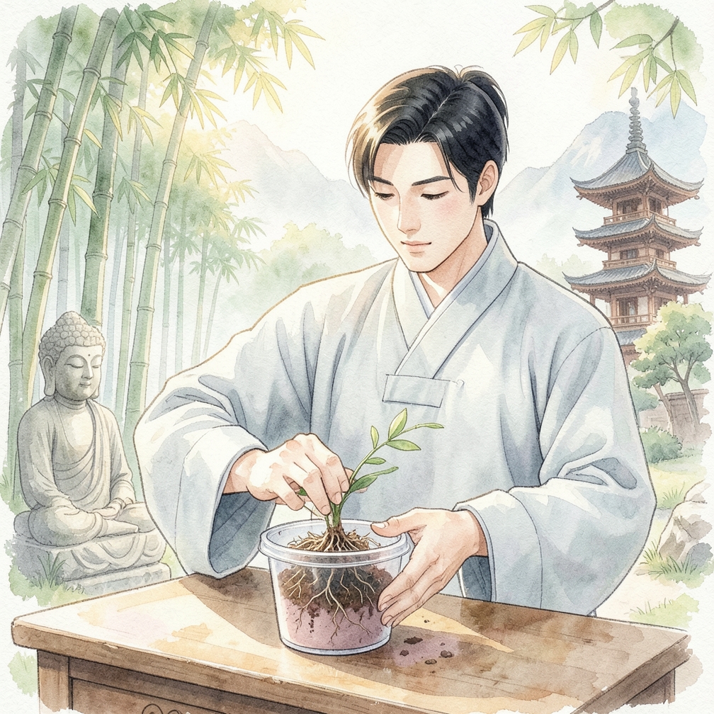 將根部浸泡於生根粉中