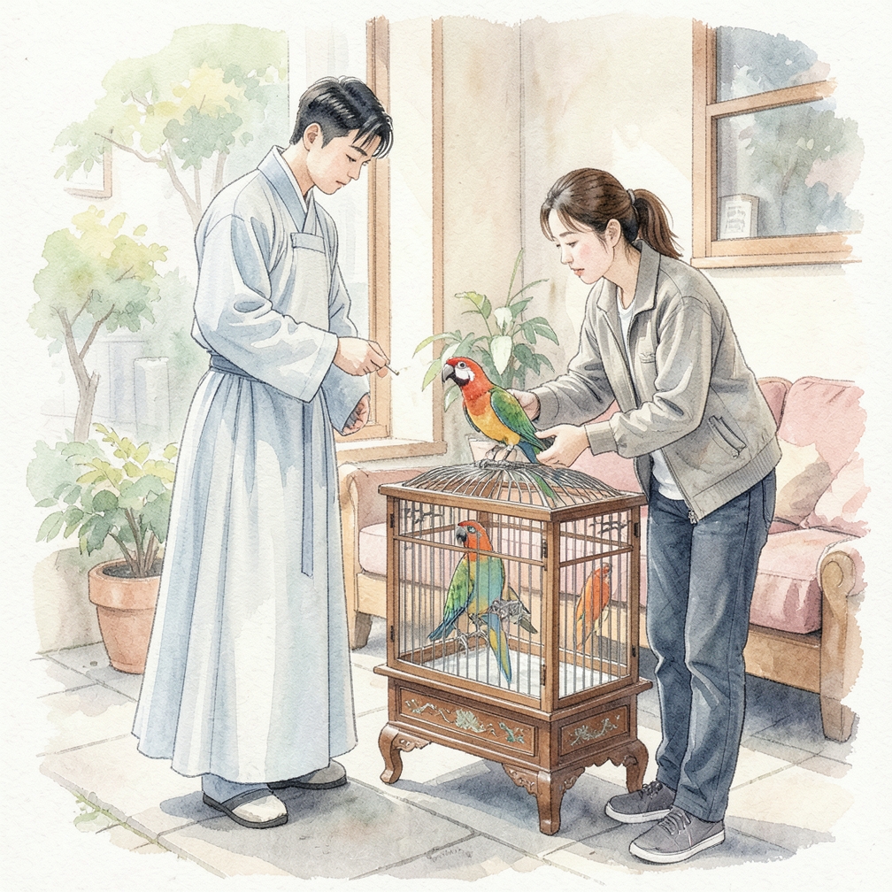 观察鹦鹉的进食反应