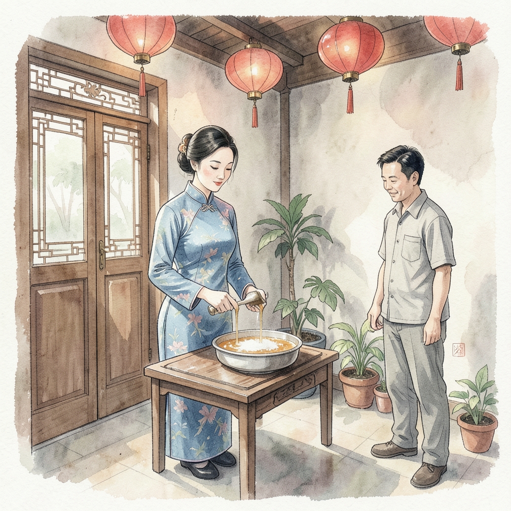 将糖浆倒入模具并冷却