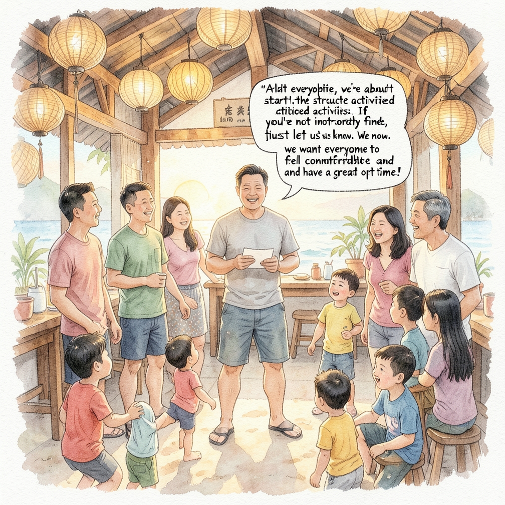 大聲宣布結構化的活動，讓客人知道預期內容