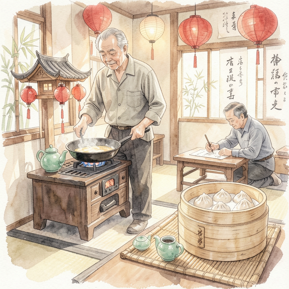 在锅中加热油
