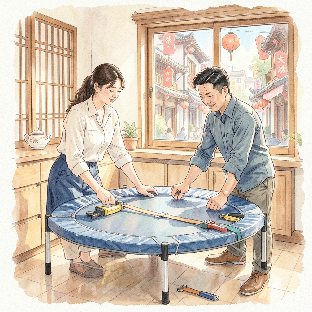 如何逐步固定蹦床