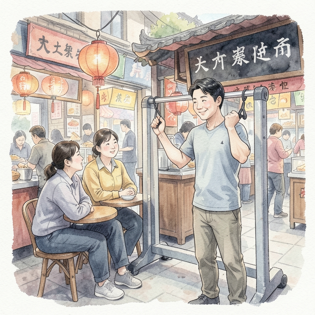 使用引体向上机模拟动作