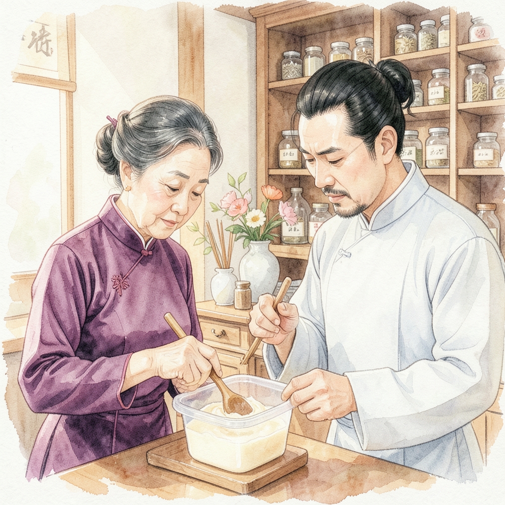 使用調拌工具混合乳液或乳霜