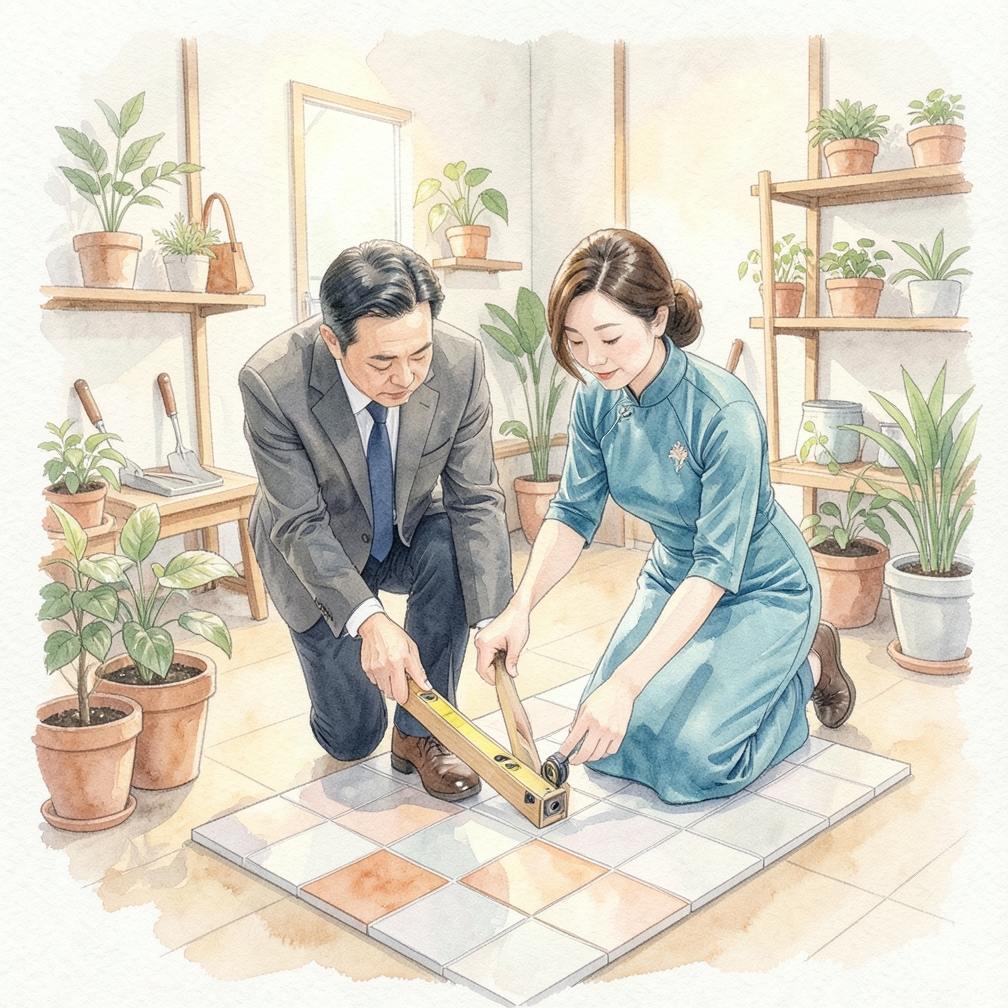 將一片完整的瓦片放在切割的瓦片旁邊並釘好