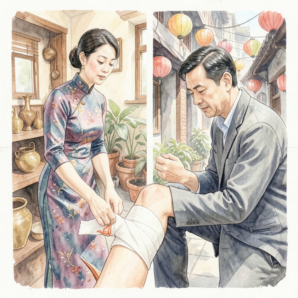 將膠布繞腿並向上包紮至最高處