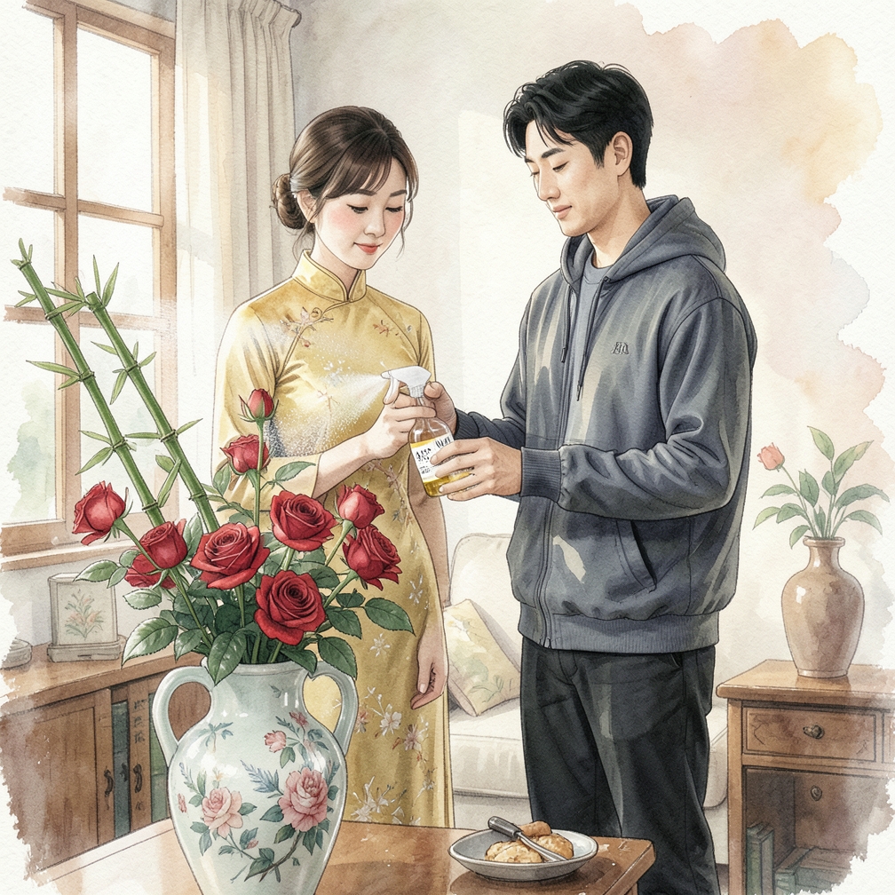 使用香茅油喷雾驱赶蚜虫