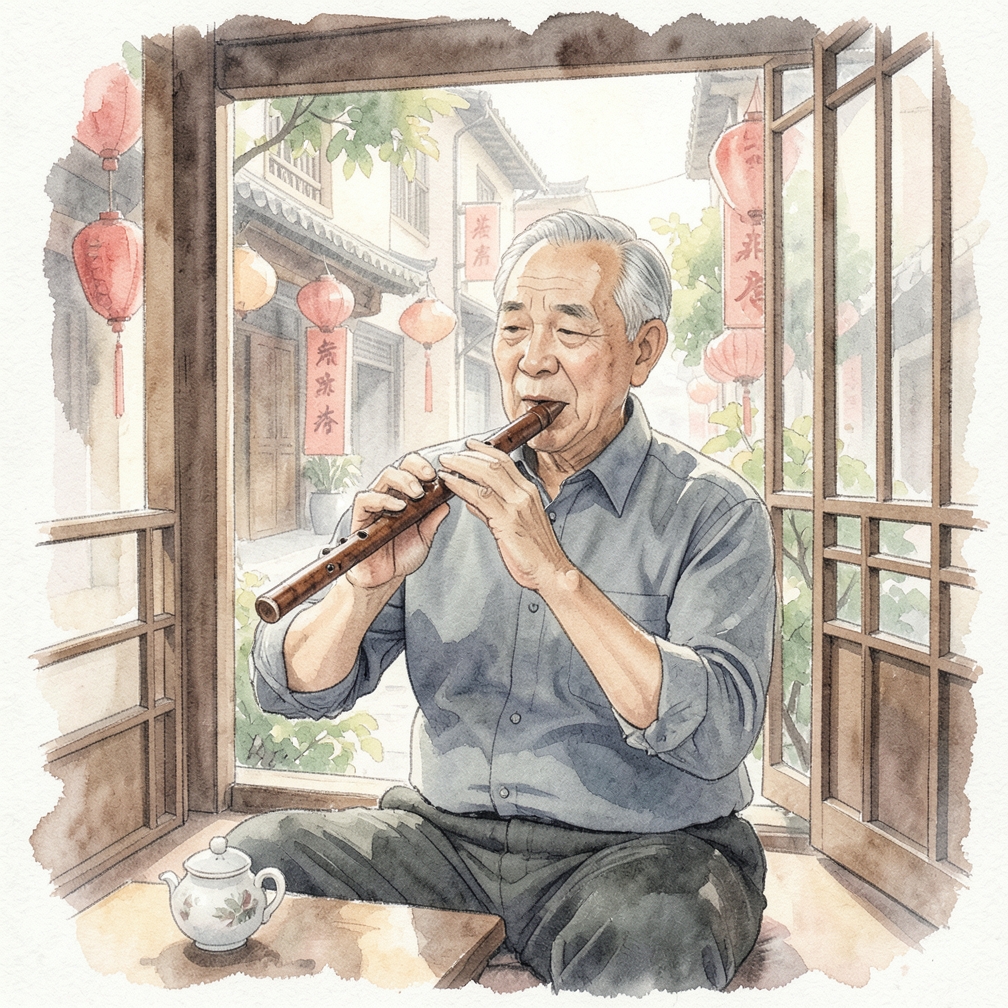 用柔和但稳定气流吹入长笛的嘴部开口