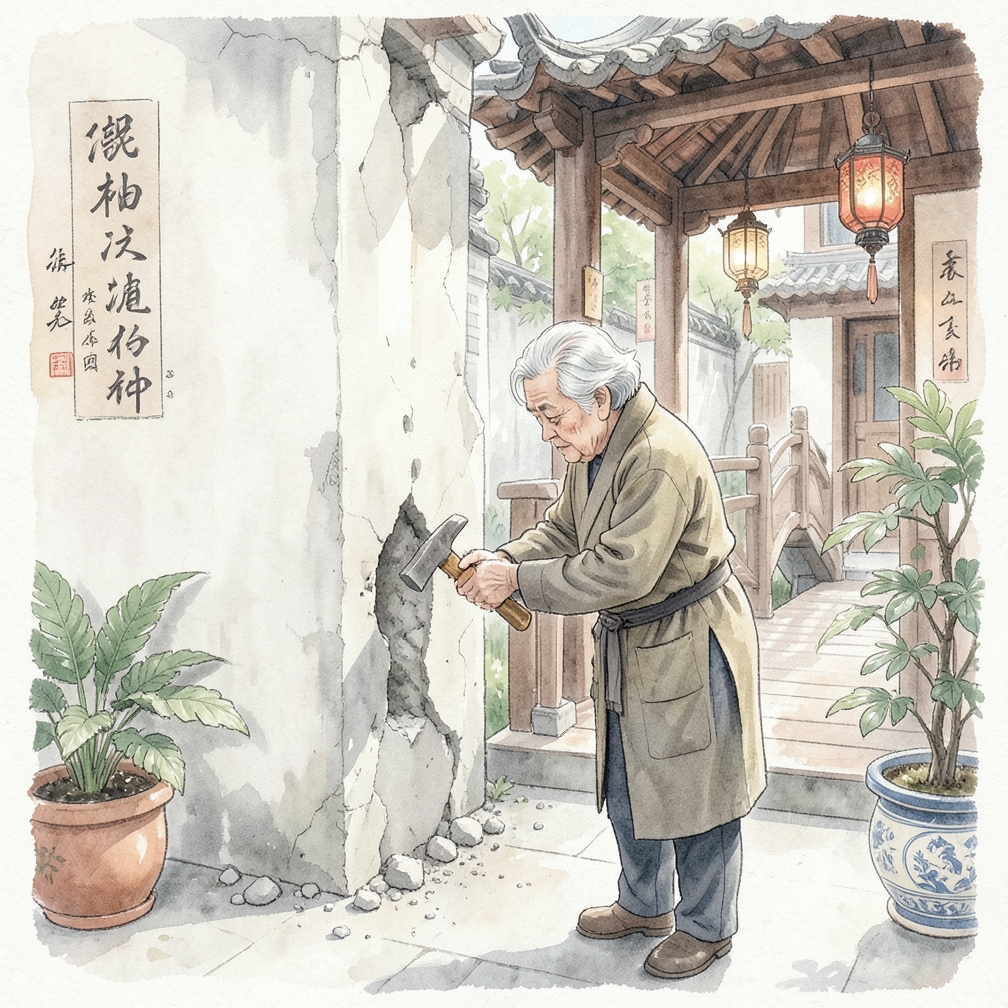 使用凿子和锤子彻底清除孔洞内的松散混凝土