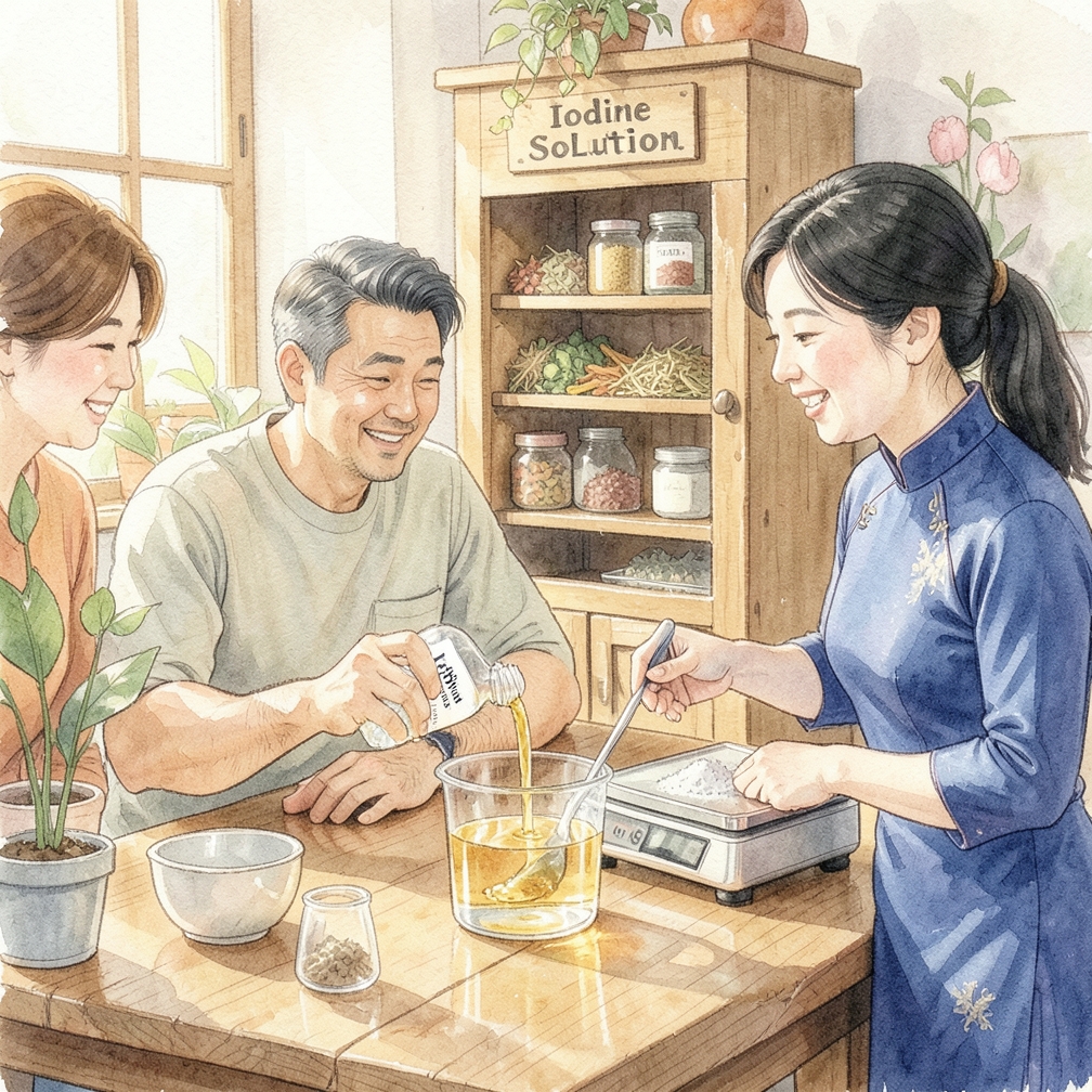 將6克碘化鉀溶解於蒸餾水中