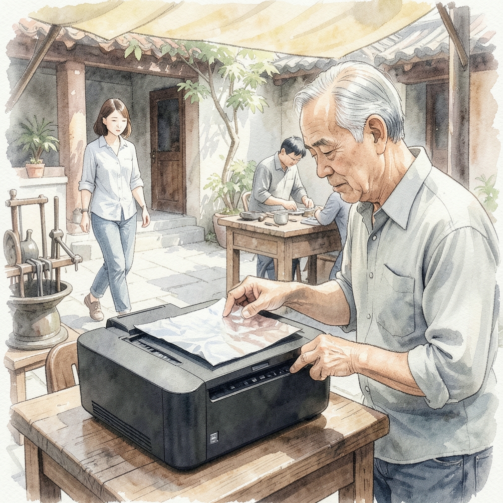 将铝箔送入打印机进行打印