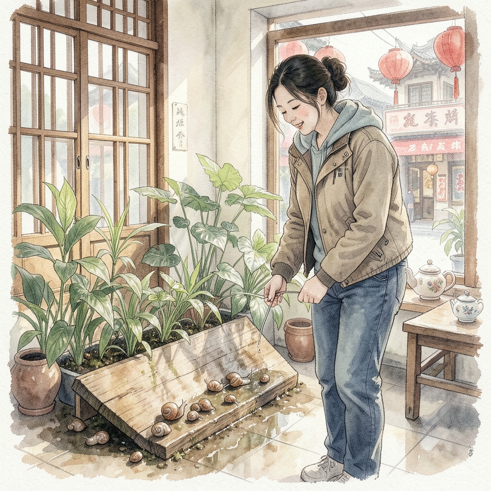 在潮湿的土壤上放置一块木板过夜，为蜗牛提供一个藏身之处。