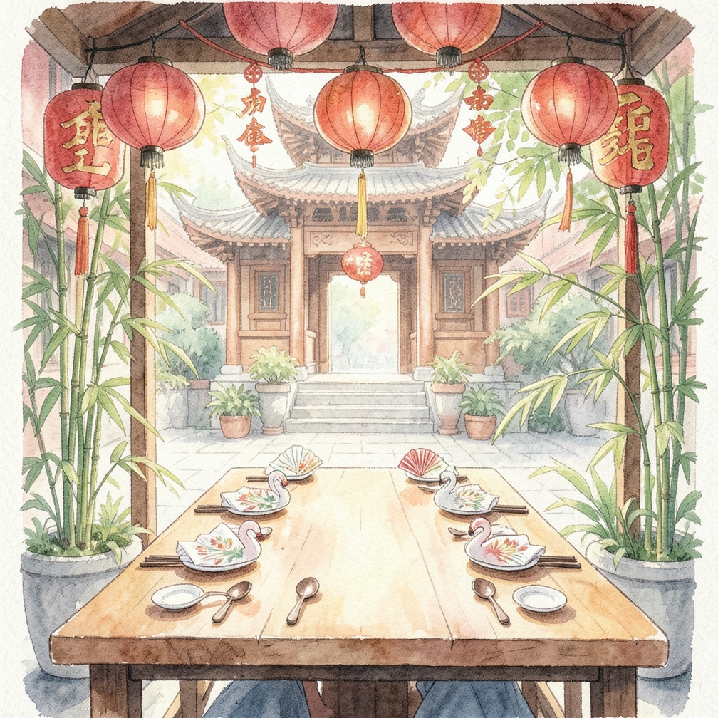 摆放餐具和餐巾