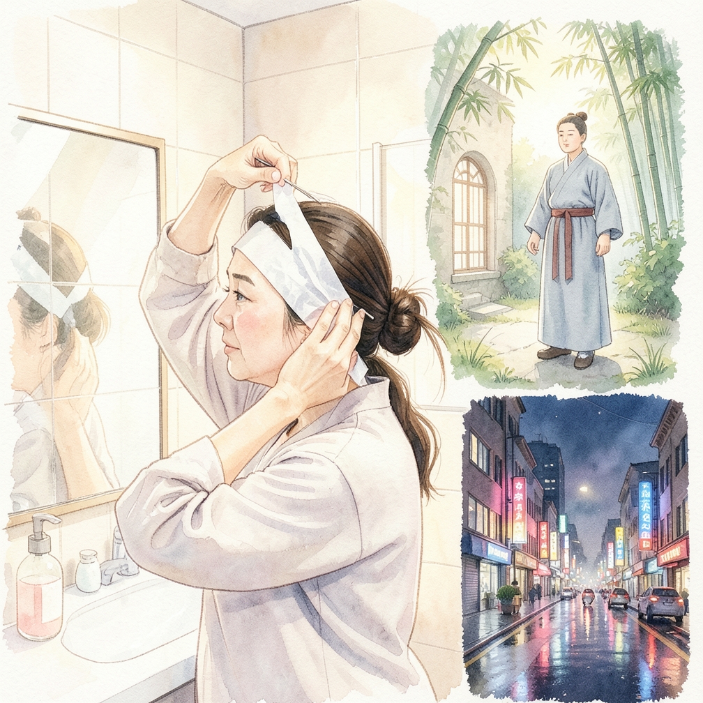 將頭髮移開以暴露出膠帶
