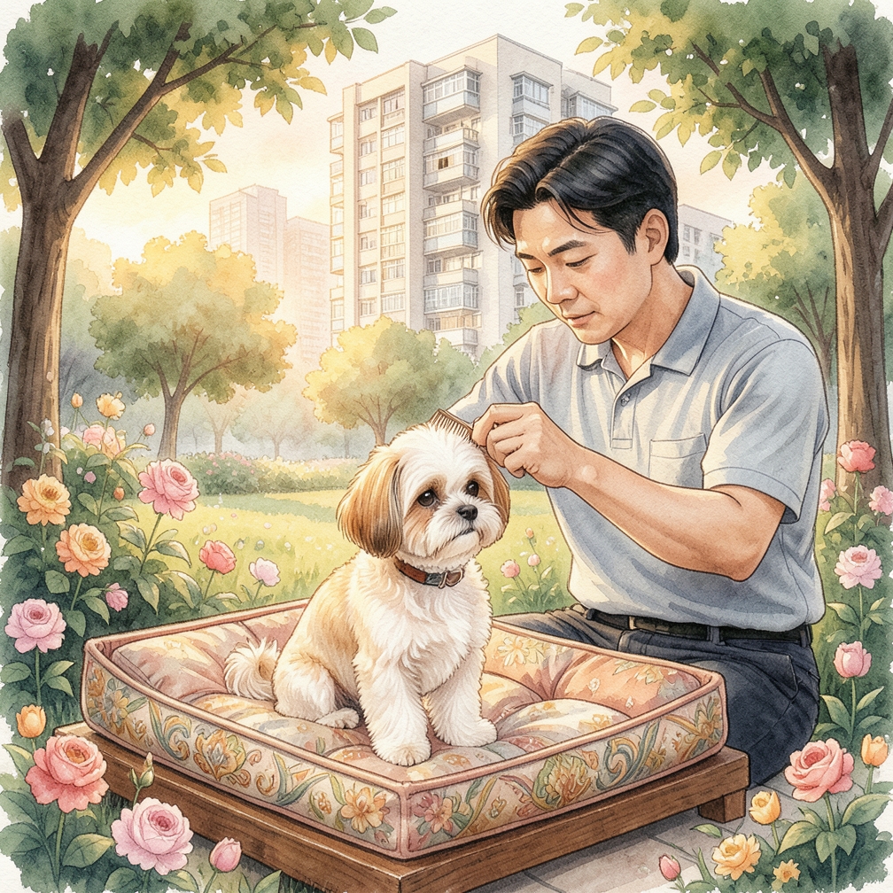 使用梳理刷梳理类似贵宾犬的毛发