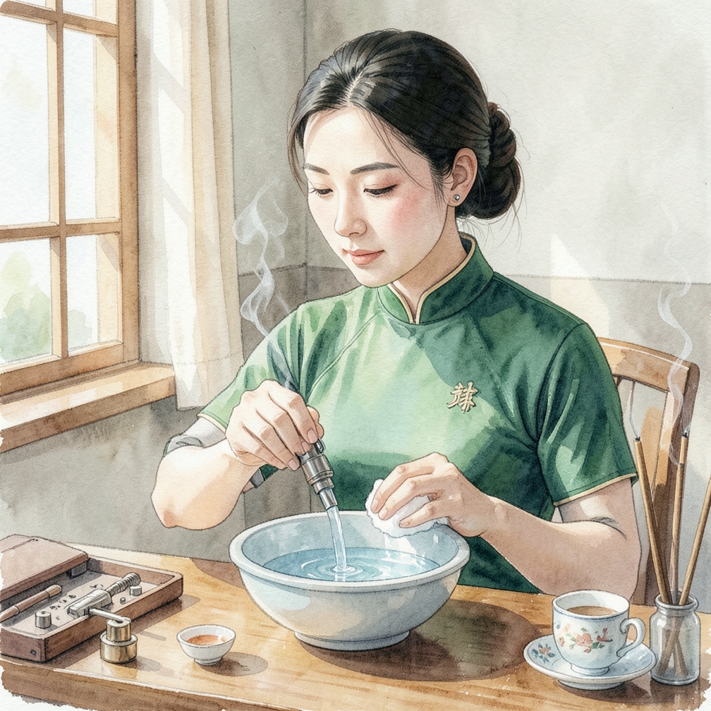每日至少浸泡耳洞兩次
