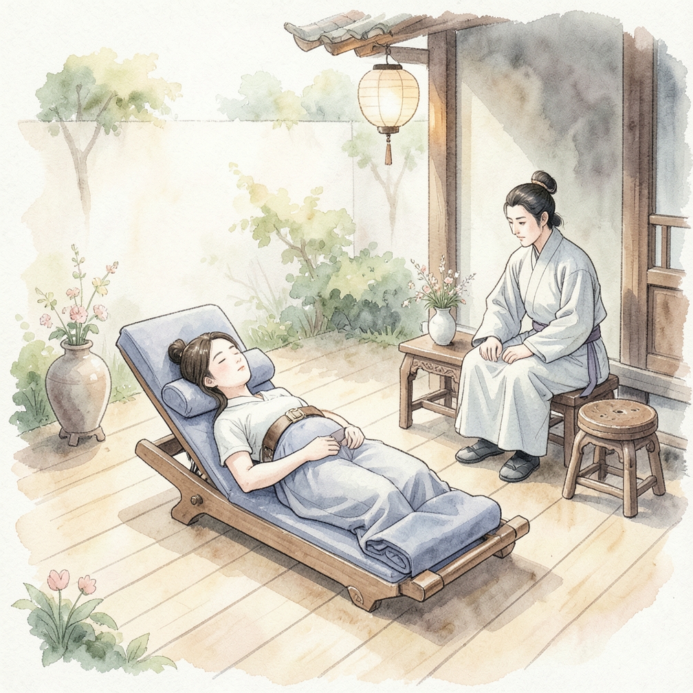 仰卧并让头部靠在头枕上