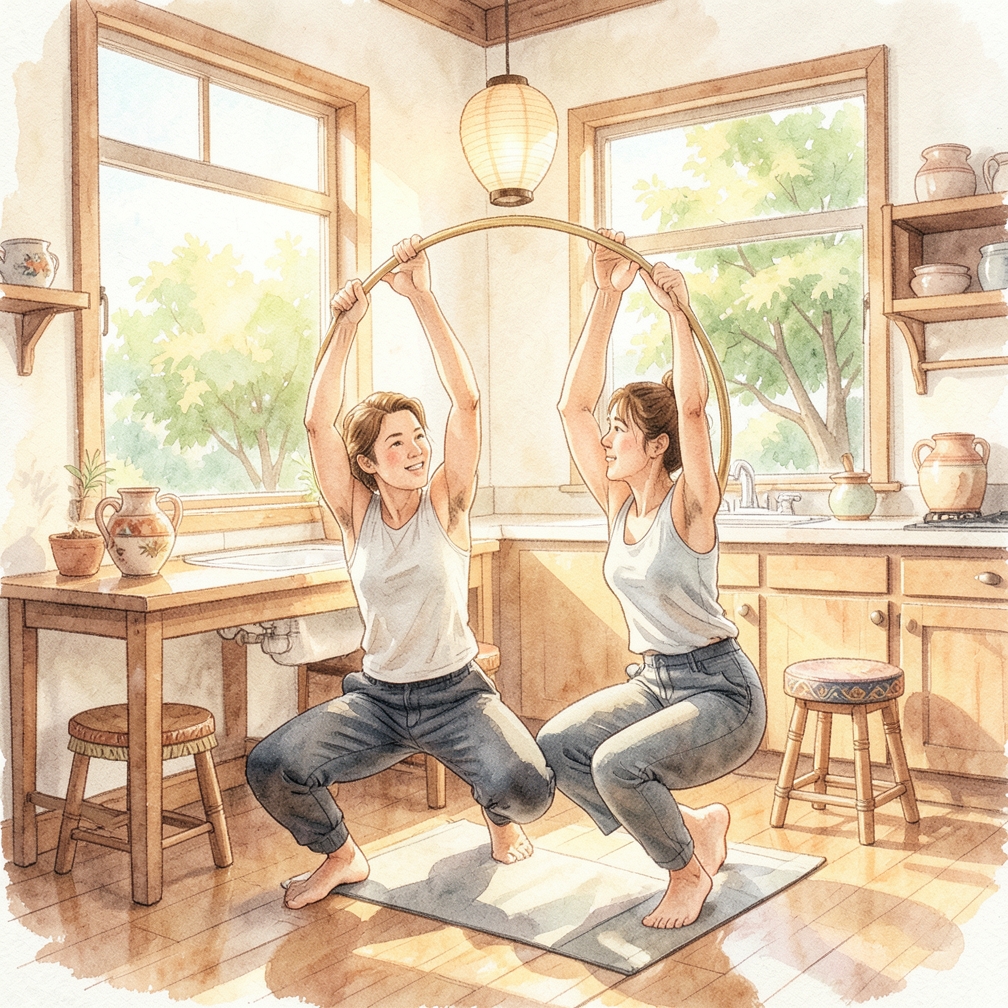 弯曲膝盖并将双手放在滚杠上