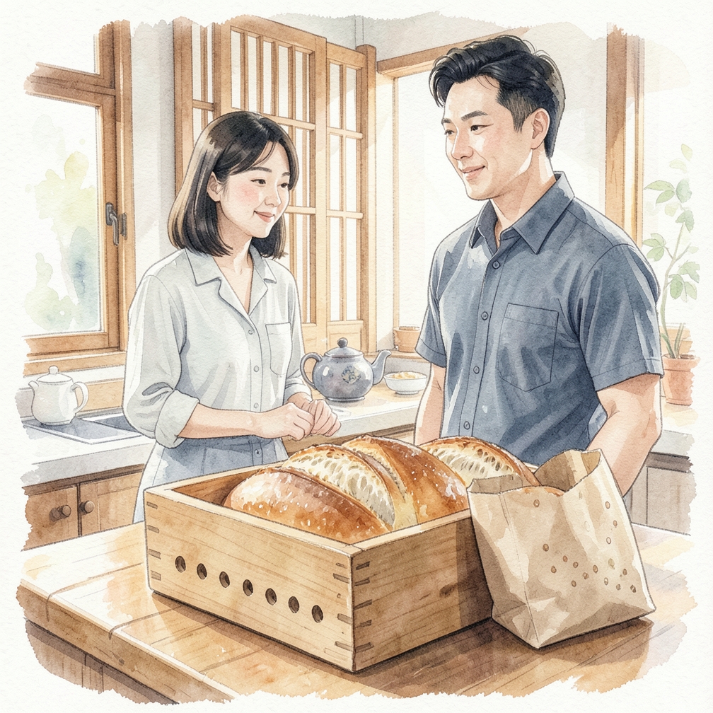 将法棍面包存放在面包盒或有通风孔的纸袋中