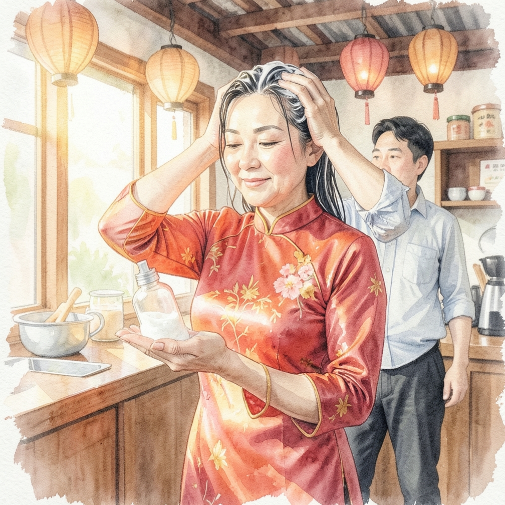 在發根處塗抹洗發水