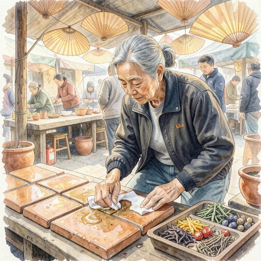 靜置並擦拭地磚縫隙